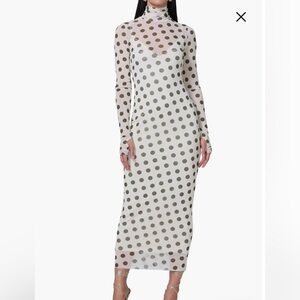AFRM White and Black Polka Dot Long Sleeve Dress